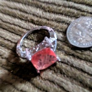 Pink stone silver ring size 6
